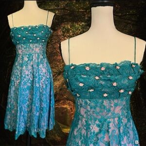 Vintage Betsey Johnson Sheer Lace Floral 3D Roses Cotton Candy Fairy Dress